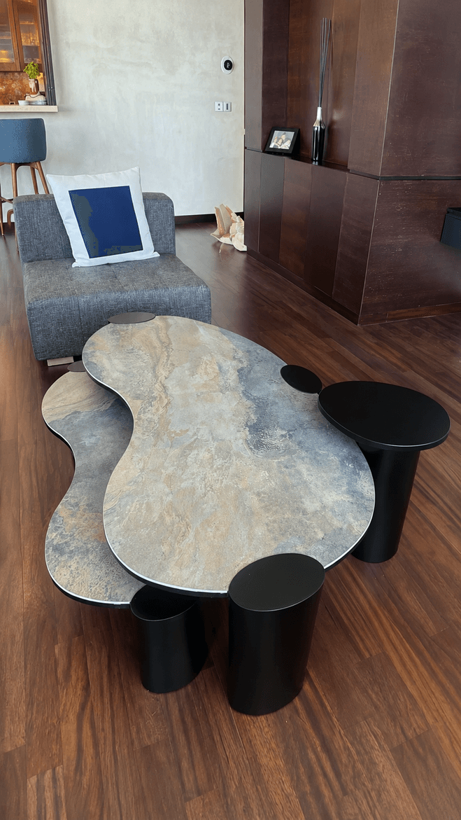 Custom stone coffee table designed for a Burj Khalifa residence